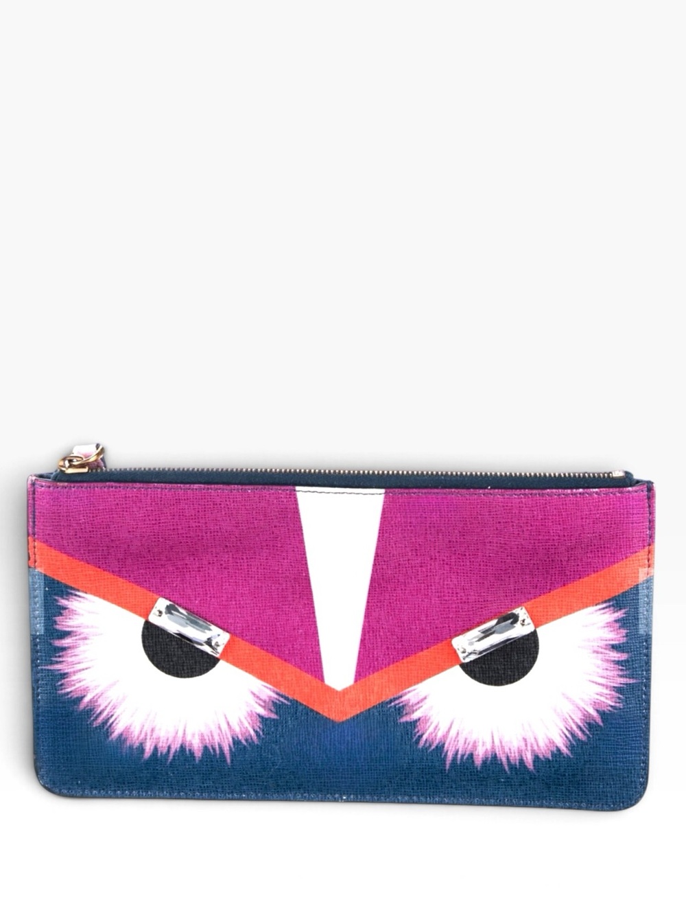 Fendi Vitello Elite Monster Crystal-Eye Zip Pouch - EUC